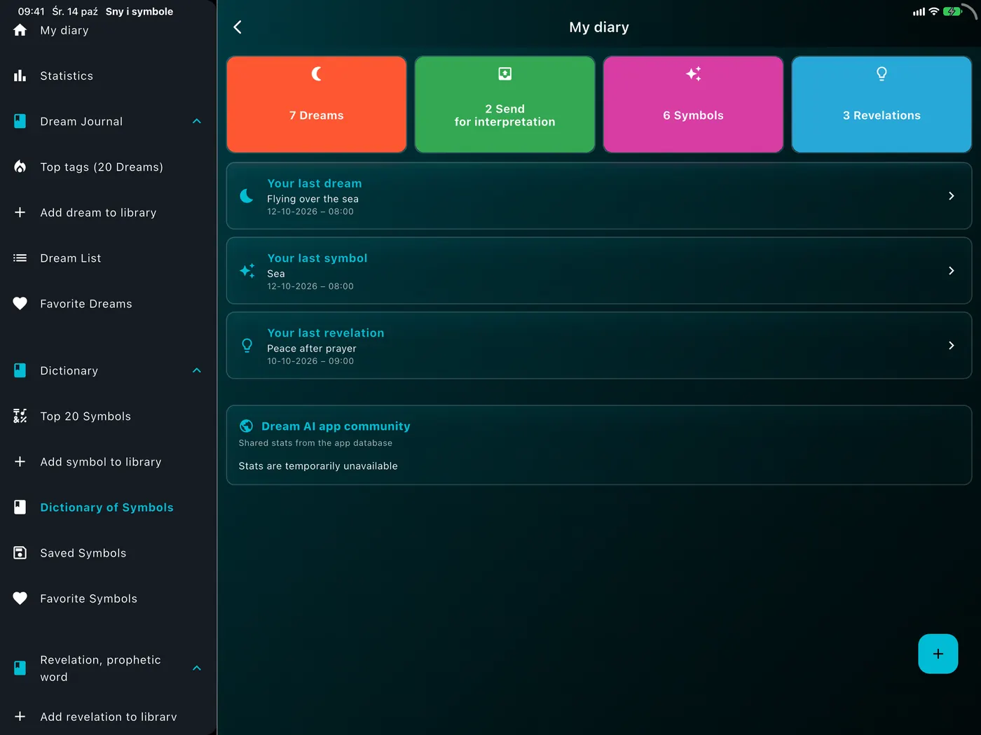 DreamAI-Bildschirm auf einem Gerät – iPad Querformat