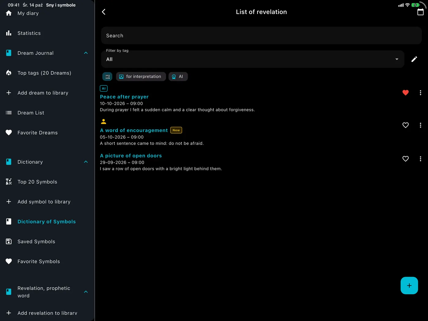 DreamAI-Bildschirm auf einem Gerät – iPad Querformat