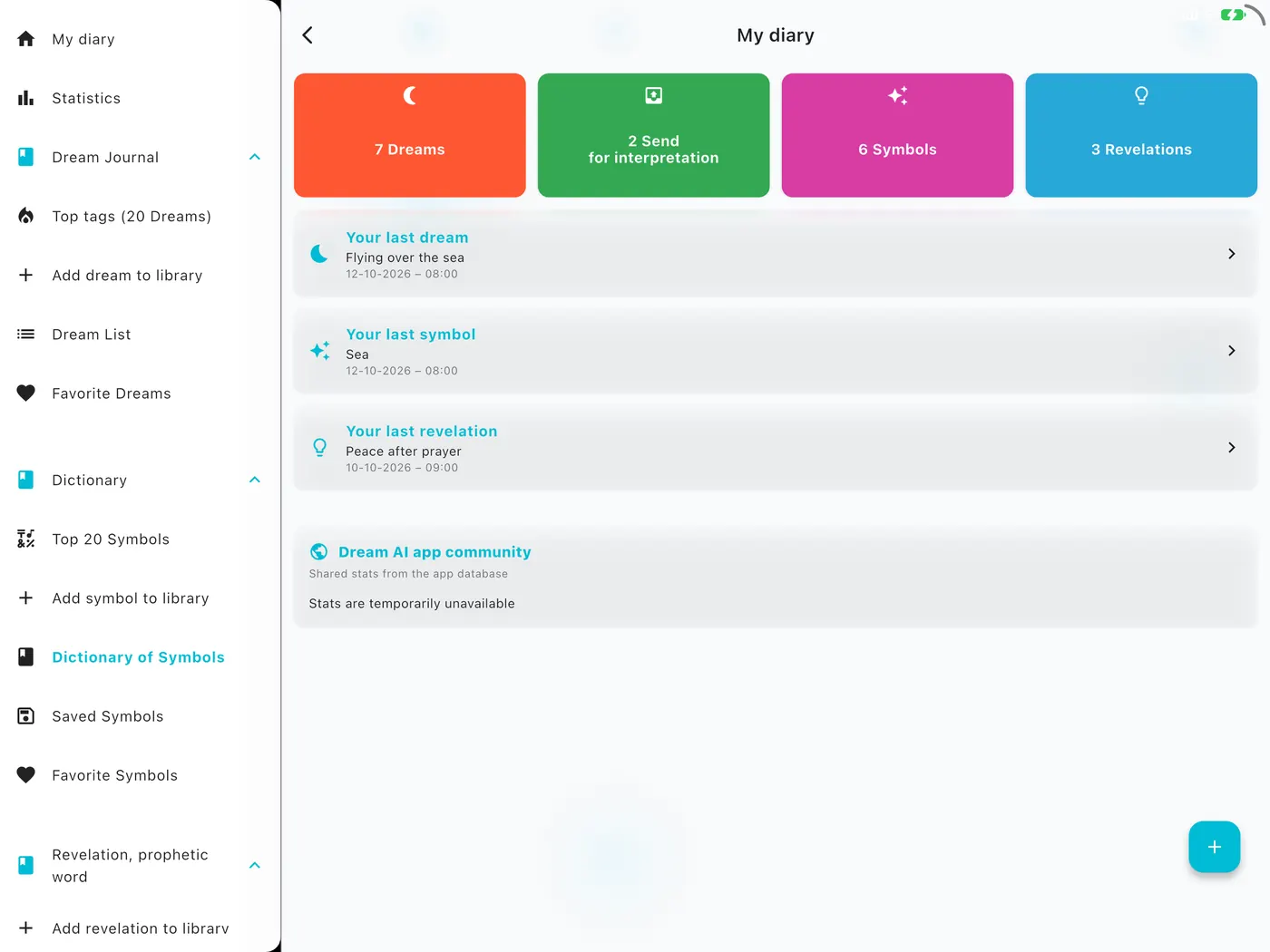 DreamAI-Bildschirm auf einem Gerät – iPad Querformat
