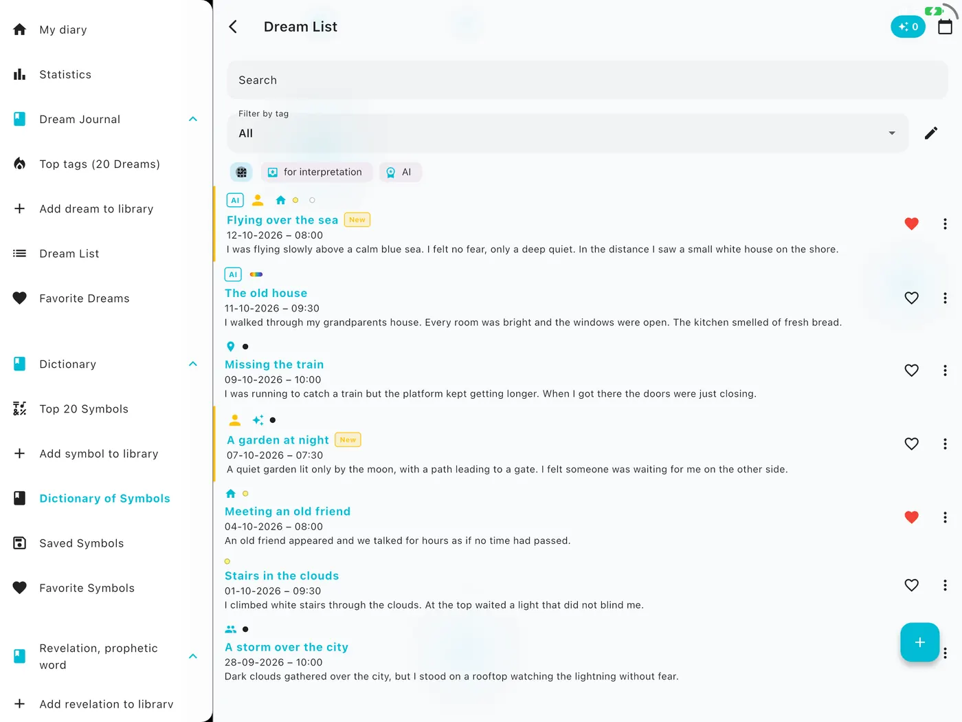 DreamAI-Bildschirm auf einem Gerät – iPad Querformat
