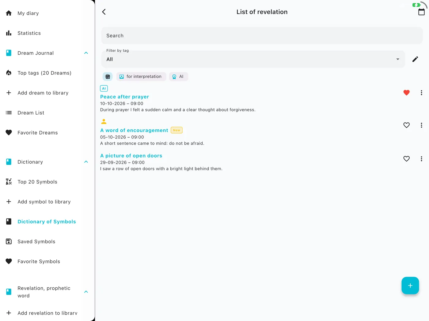 DreamAI-Bildschirm auf einem Gerät – iPad Querformat