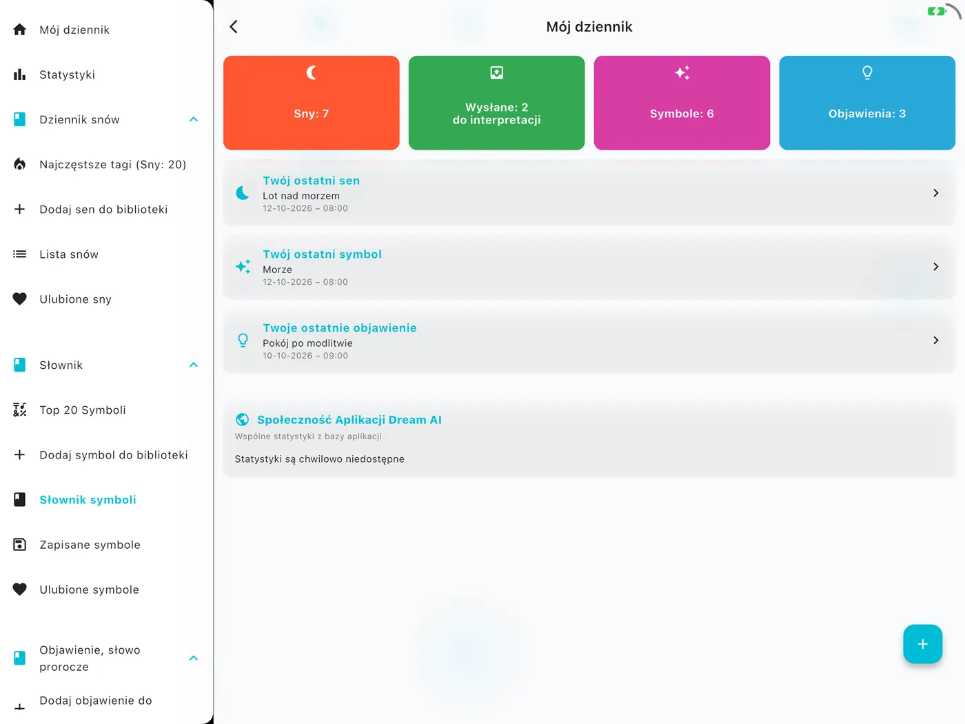 Ekran DreamAI na urządzeniu – iPad poziomo