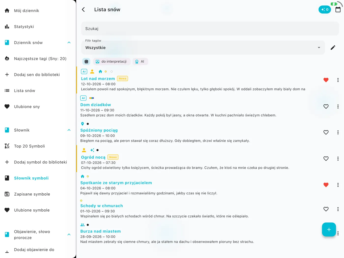 Ekran DreamAI na urządzeniu – iPad poziomo