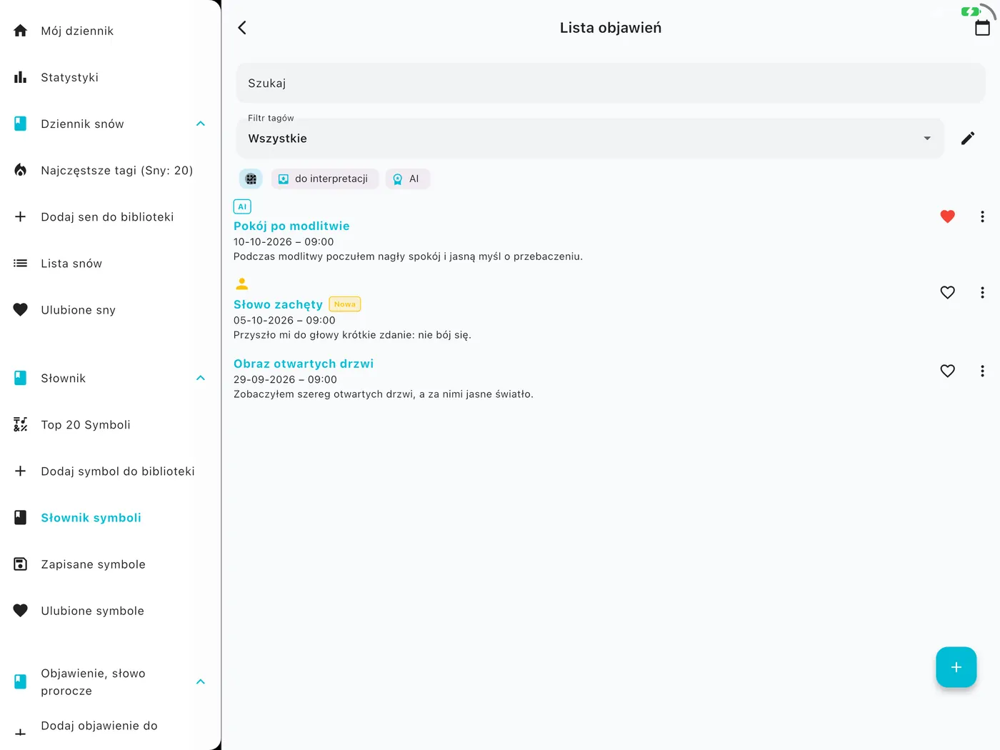 Ekran DreamAI na urządzeniu – iPad poziomo