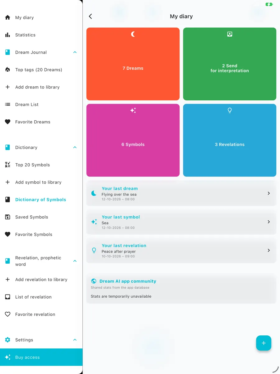 DreamAI-Bildschirm auf einem Gerät – iPad Hochformat
