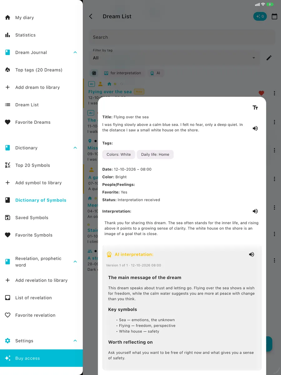 DreamAI-Bildschirm auf einem Gerät – iPad Hochformat