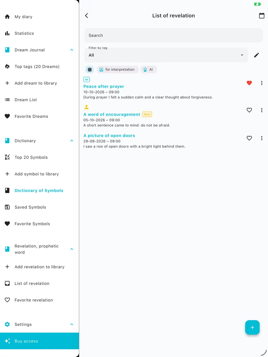DreamAI-Bildschirm auf einem Gerät – iPad Hochformat