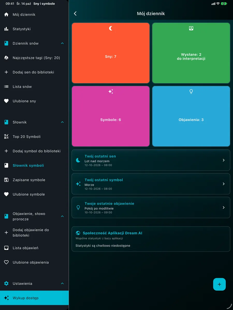 Ekran DreamAI na urządzeniu – iPad pionowo