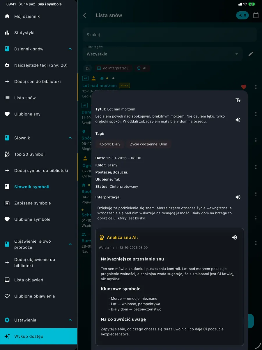Ekran DreamAI na urządzeniu – iPad pionowo