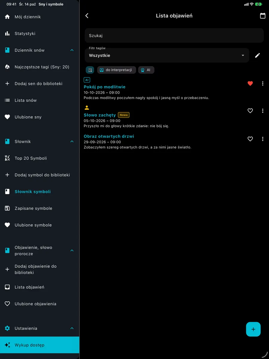 Ekran DreamAI na urządzeniu – iPad pionowo
