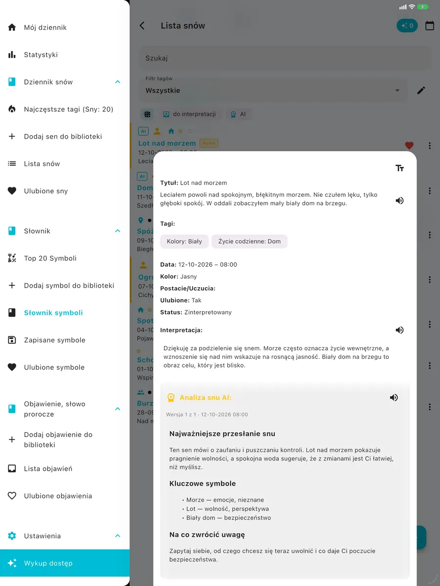 Ekran DreamAI na urządzeniu – iPad pionowo