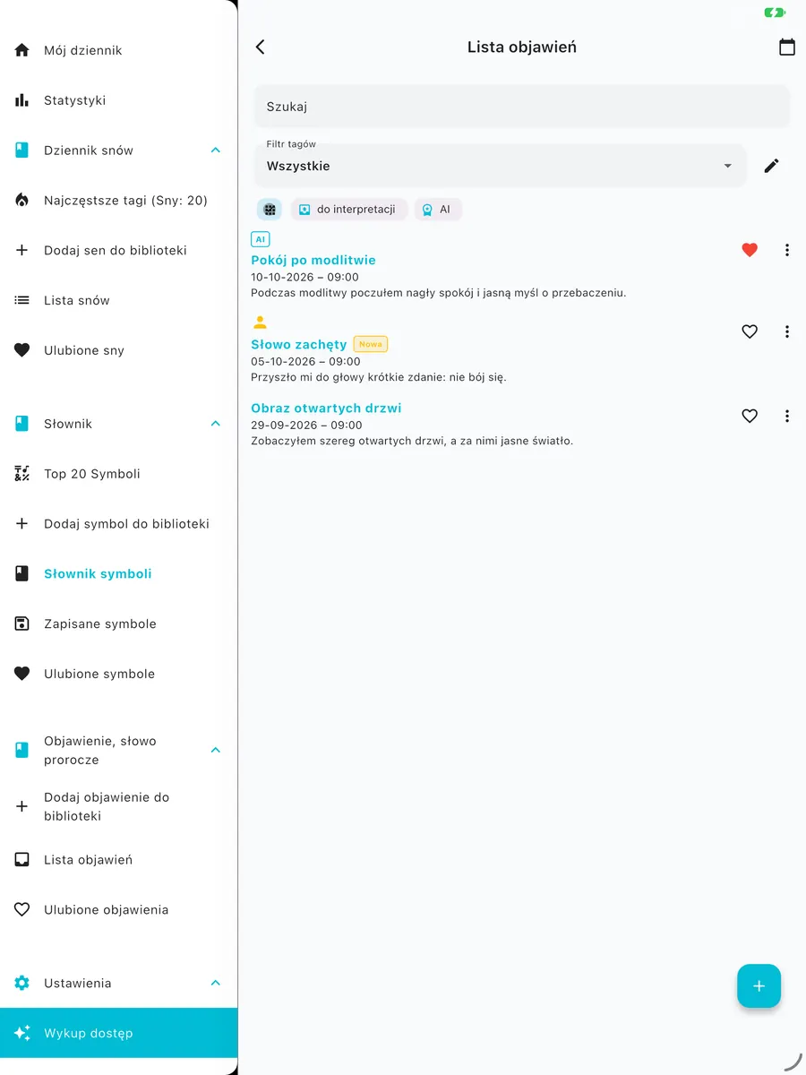 Ekran DreamAI na urządzeniu – iPad pionowo