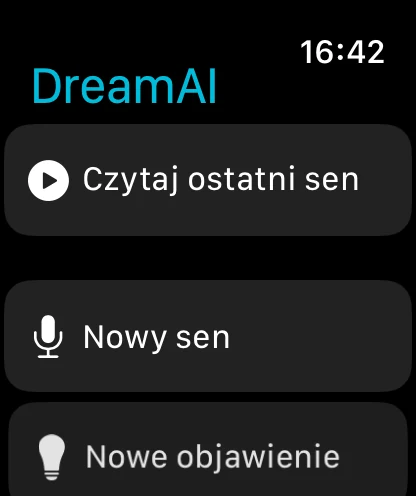 Ekran główny DreamAI na Apple Watch