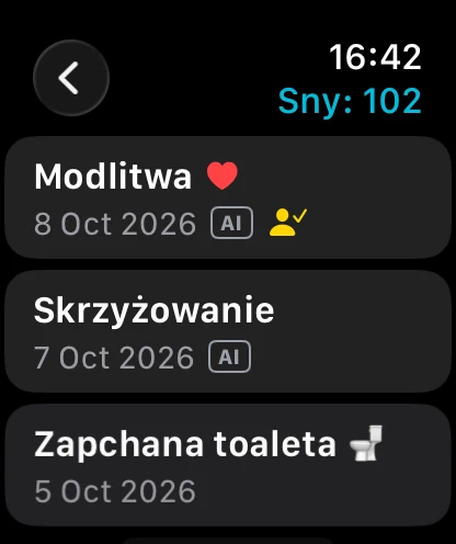 Lista snów na Apple Watch