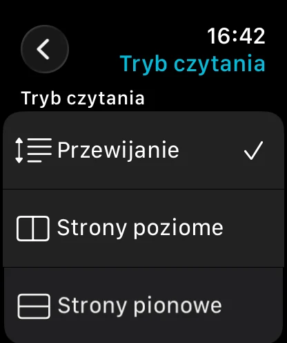 Wybór trybu czytania na Apple Watch