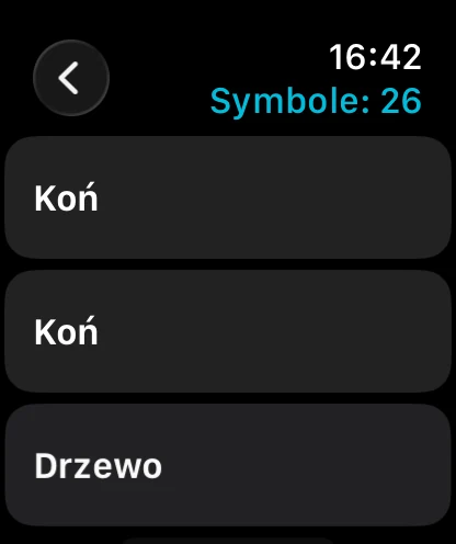 Lista symboli na Apple Watch